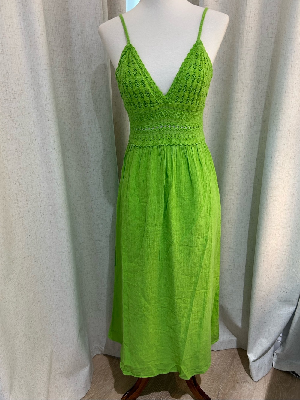 NWT Seaspice Resort Wear Carmela Crochet Trim Maxi Dress Lime Green Cotton Sz S
